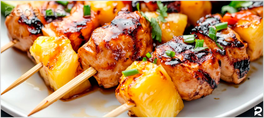 Brochetas de Pollo Marinado con Piña